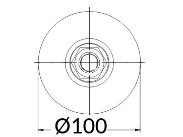 desenho visto de cima de um pé articuldo metalico usinado para maquinas e esteiras transportadora